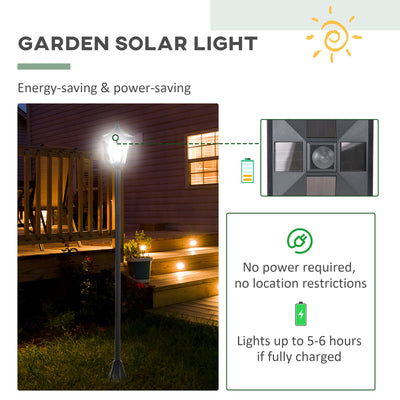 Outsunny Set of 2 Outdoor Garden Solar Post Lamp Sensor Dimmable LED Lantern Bollard IP44 Energy-saving 1.2M Tall, Black 