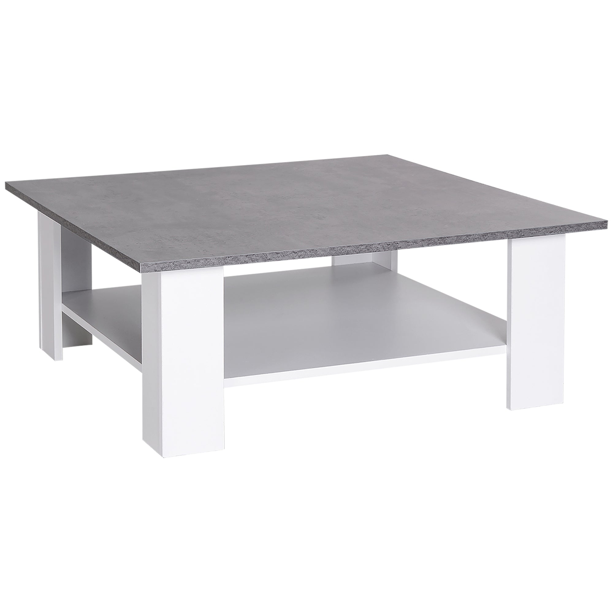 HOMCOM Square Coffee Table, Wooden Coffee Table with Storage, Cocktail Center Tea Table for Home Office, 80W x 80D x 31.5Hcm, Grey and White 
