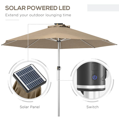 Outsunny 3m Parasol, with Solar-Powered LED Lights - Khaki 