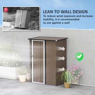 Outsunny 5ft x 3ft Metal Garden Storage Shed, Outdoor Tool Shed with Sloped Roof, Lockable Door for Tools, Equipment, Brown 
