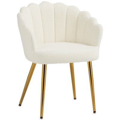 HOMCOM Lounge Chair Petal-Back Armchair Metal Metal Legs for Living Room Bedroom Cream