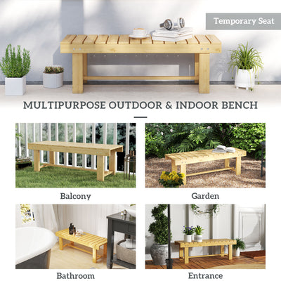 Outsunny 1 Piece 2-seater Outdoor Indoor Wooden Garden Bench Fir Patio Loveseat, 110L x 38W x 35Hcm, Natural 