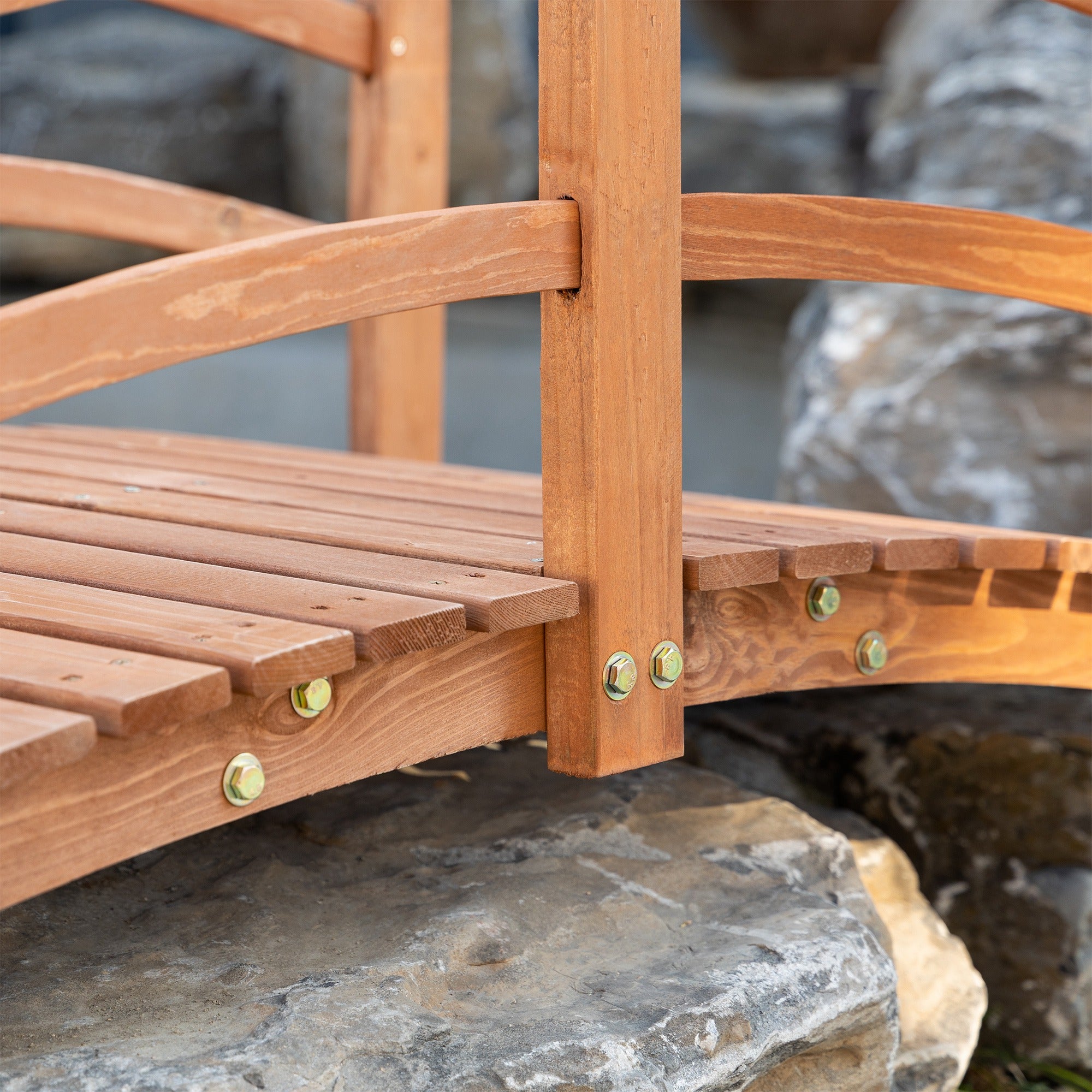 Outsunny 6FT Wooden Garden Bridge with Safety Railings, Classic Arc Footbridge for Stream Pond Walkway, Orange 