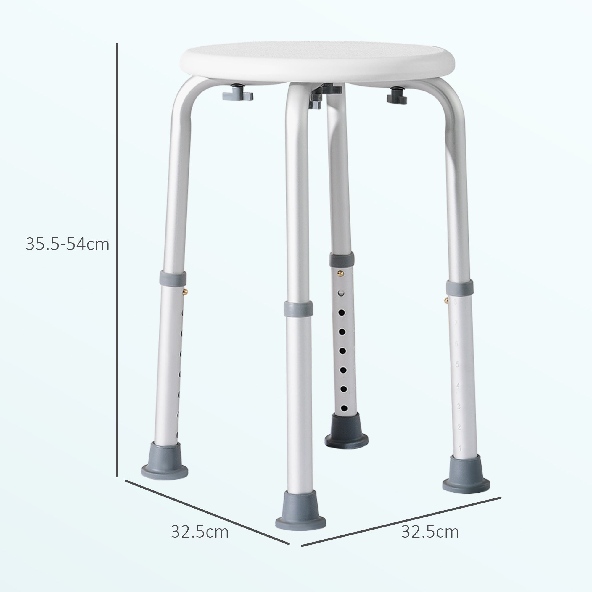 HOMCOM Shower Chair, Height Adjustable Aluminium Shower Stool with Non-Slip Feet for Disabled, Elderly, White 