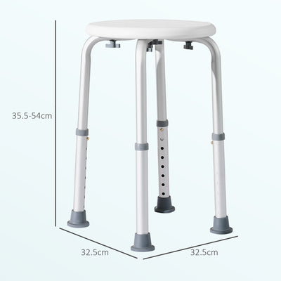 HOMCOM Shower Chair, Height Adjustable Aluminium Shower Stool with Non-Slip Feet for Disabled, Elderly, White 