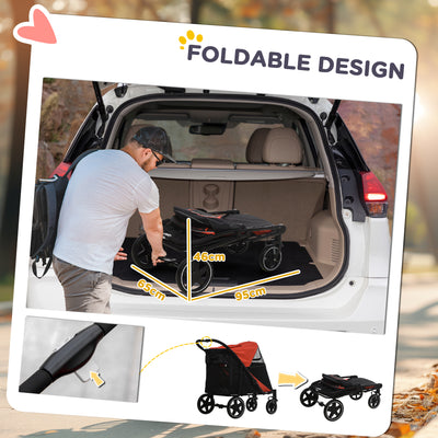 PawHut Foldable Pet Stroller, with Universal Wheels, Shock Absorber, for Medium and Large Dogs - Red 