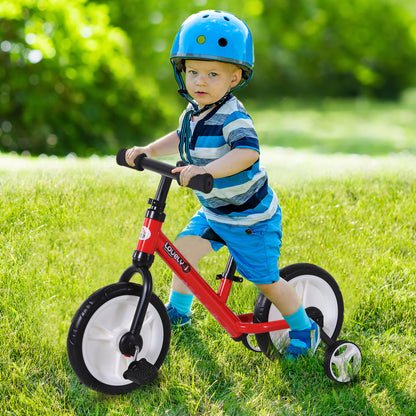 HOMCOM 11 Inch Kids Balance Bike Training Pedal Bicycle W/ Removable Stabilizers EVA Tyres Adjustable Seat Height 2 to 5 Years Gift for Boys Girls Red 