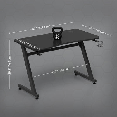 HOMCOM Gaming Desk 120 x 65 cm Steel Frame with Cup Holder, Headphone Hook, Adjustable Feet and Cable Organiser, Home Office Computer Table, Black 