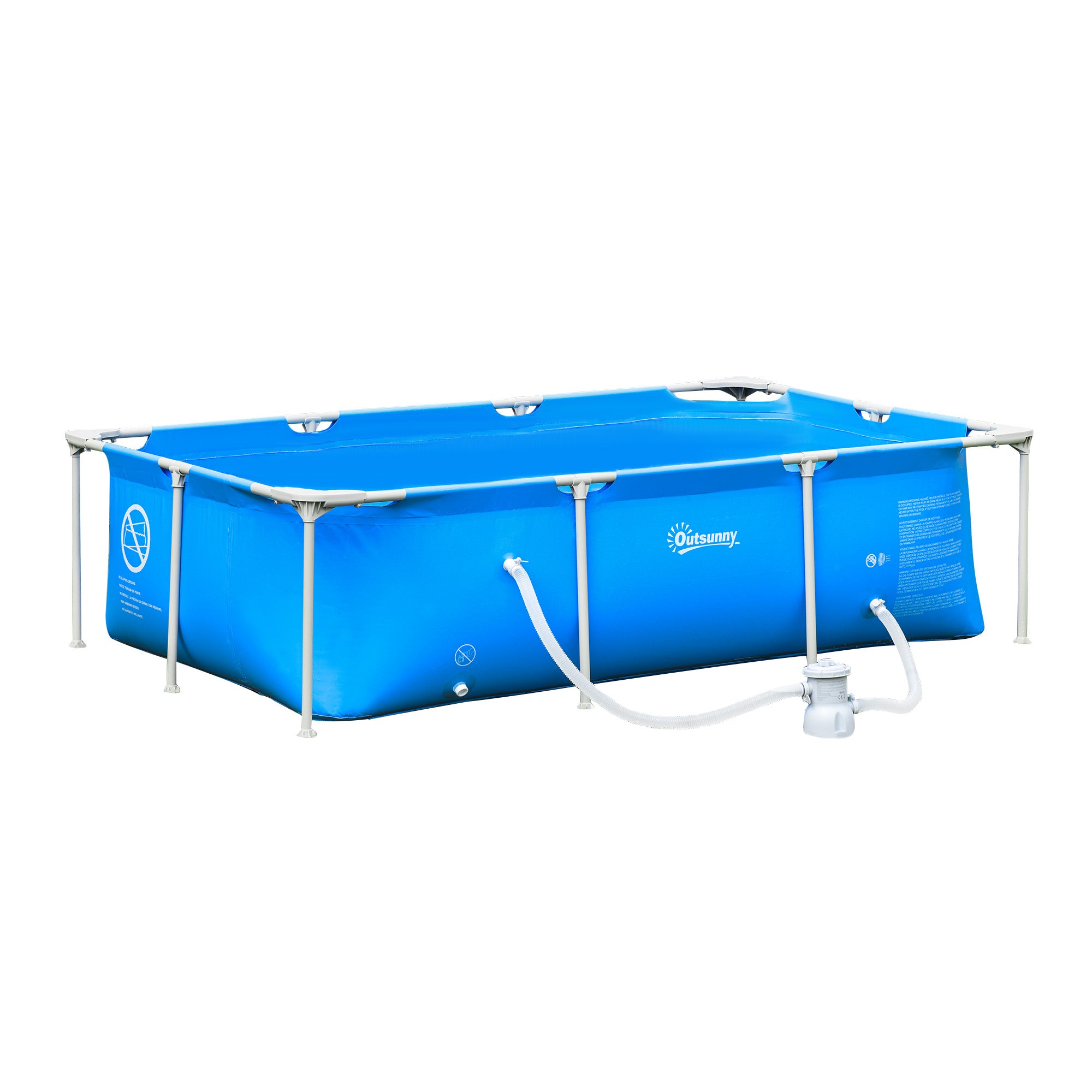 Outsunny Steel Frame Pool with Filter Pump, Filter Cartridge, Reinforced Sidewalls Rust Resistant Above Ground Swimming Pool 252 x 152 x 65cm, Blue 