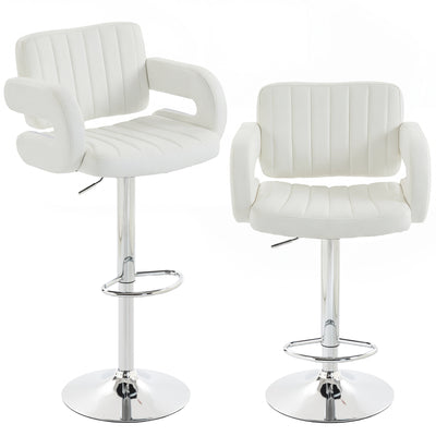 HOMCOM Bar Stools Adjustable Swivel Kitchen Chairs with Backrest Armrest Set of 2 PU Leather White 