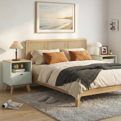HOMCOM Modern Nightstand Set of 2, Bedside Table with Drawer and Open Shelf, Side End Table for Bedroom, Light Green 