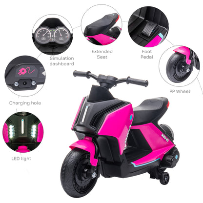 HOMCOM 6V Kids Electric Motorbike Ride On Toy w/ Music Headlights Safety Training Wheels for Girls Boy 2-4 Years Pink 