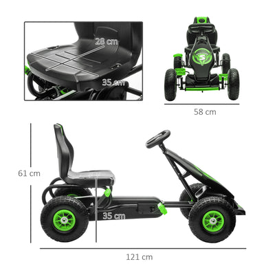 HOMCOM Kids Pedal Go Kart, with Adjustable Seat, Inflatable Tyres - Green 