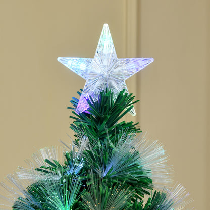 HOMCOM 5FT Multicoloured Artificial Christmas Tree w/ Fibre Optic Lights Pre-Lit Modes Metal Stand Star Holder Home Seasonal Decoration 