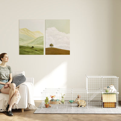 PawHut DIY 36 Panel Pet Playpen Metal Wire Fence for Chinchilla, Hedgehog, Bunny, Indoor, Outdoor Use, White 