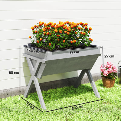 Outsunny Wooden Raised Garden Bed with Bed Liner, Elevated Planter Box with Legs, Light Grey 