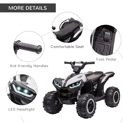 HOMCOM 12V Ride-On Quad Bike w/ Music, Horn, for Ages 3-5 Years - White 