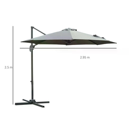 Outsunny 3(m) Offset Parasol Cantilever Hanging Umbrella 360° Rotation w/ Base Dark Grey 