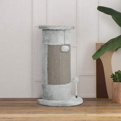 PawHut 58cm Cat Scratching Post, with Covered Plush, Play Balls, for Corner Walls - Grey 