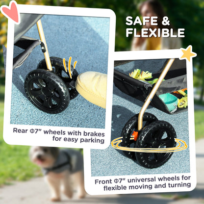 PawHut 3 in 1 Pet Stroller, Folding 4 Wheels Dog Pram with Detachable Carrier for Mini Dogs Cats, Grey 
