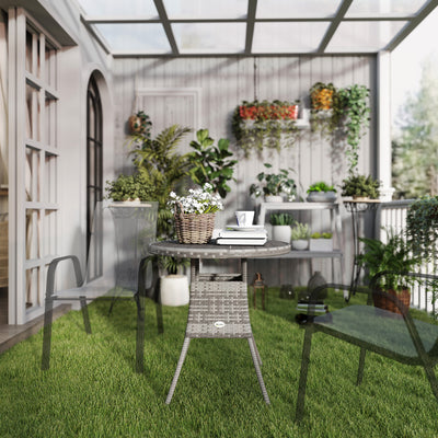 Outsunny 70cm Four-Person Wood-Effect Rattan Table - Grey 