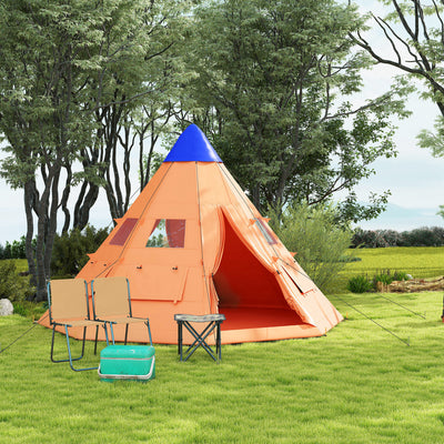Outsunny 6 Men Tipi Tent with Carry Bag - Orange 