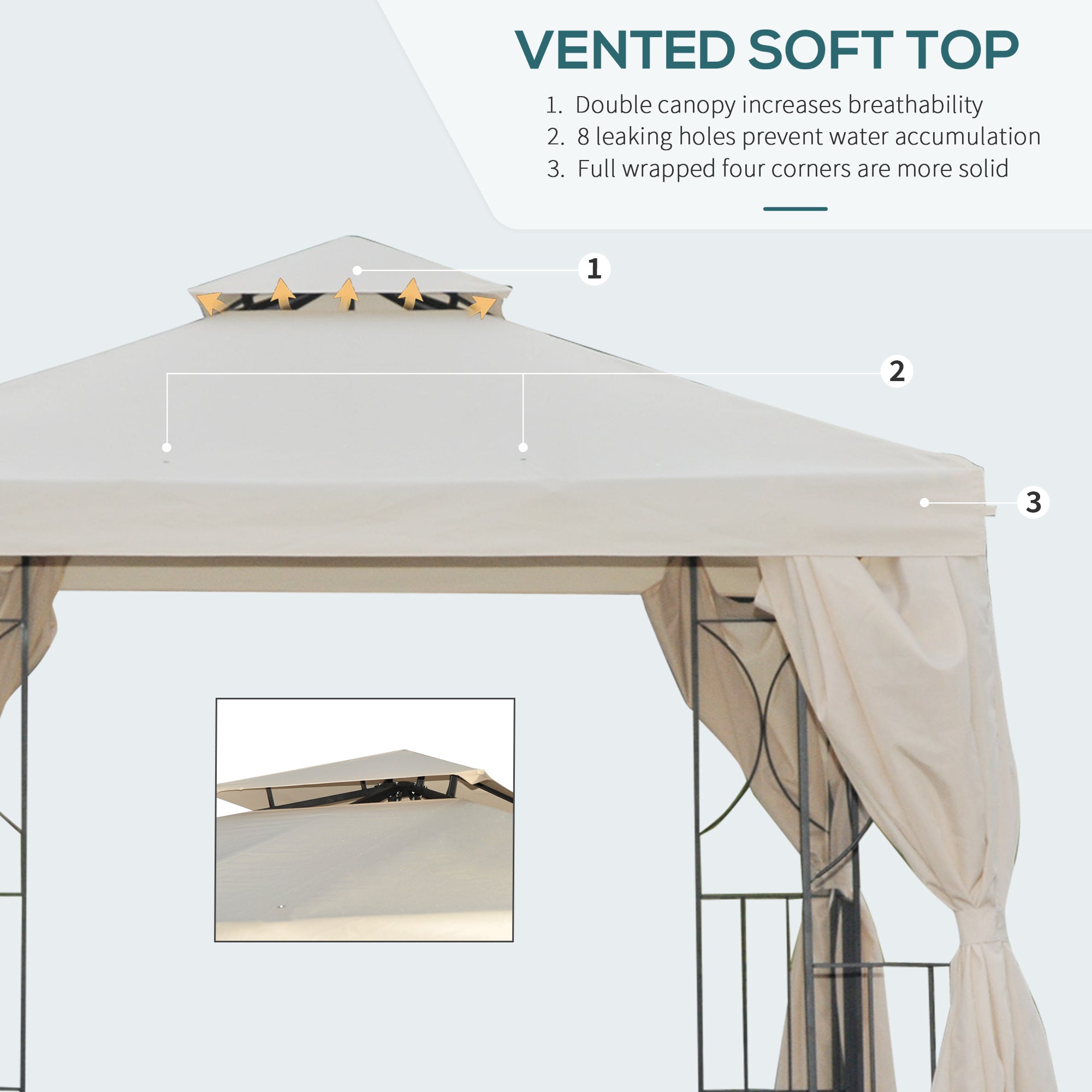 Outsunny 3 x 3 m Garden Gazebo Double Roof Marquee Patio Wedding Party Tent Canopy Shelter with Sidewalls, (Beige) 
