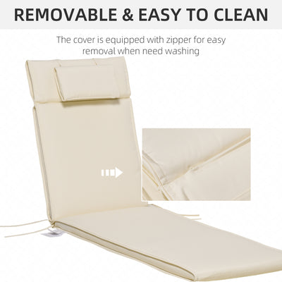Outsunny Garden Sun Lounger Cushion Replacement Thick Sunbed Reclining Chair Relaxer Pad with Pillow - Cream White 