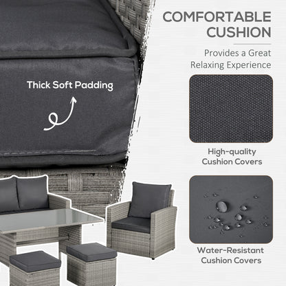 Outsunny Six-Piece Rattan Sofa Set, with Glass-Top Table - Mixed Grey 