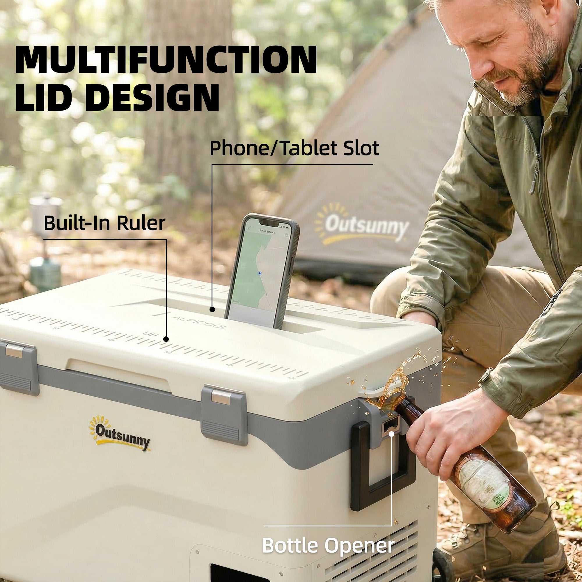Outsunny 42.5L Compressor Car Fridge Freezer, Camping Refrigerator with App Control, 20℃-20℃ 