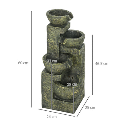 Outsunny Garden Water Feature Waterfall Fountain with 4-Tier Stone Look Bowls, Adjustable Flow, Black and Yellow 