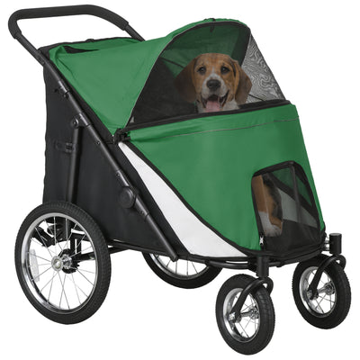 PawHut Foldable Pet Stroller, with Washable Cushion, Storage Bags, Safety Leash, for Medium, Large Dogs, Cats - Green 