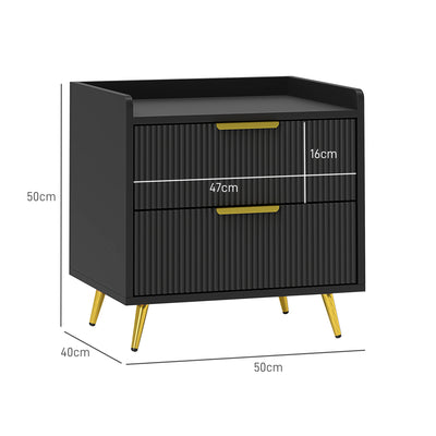 HOMCOM Elegant Two-Drawer Bedside Table Set of 2 - Black 