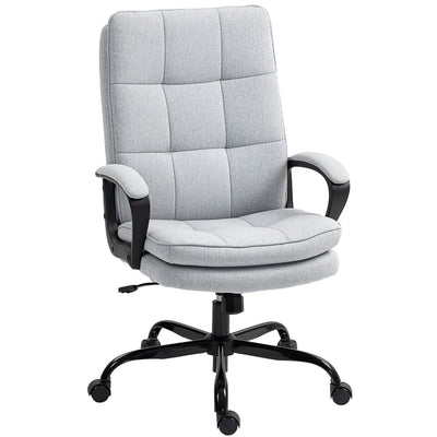 HOMCOM Double Padded Linen-Look Office Chair - Light Grey 