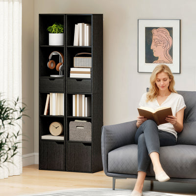 HOMCOM 6-Tier Bookcase, Tall Narrow Bookshelf with Drawer and Door - Black 
