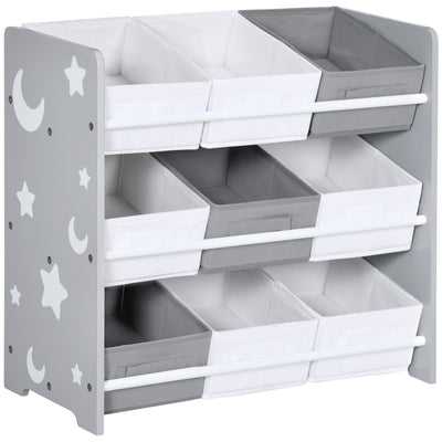 ZONEKIZ Kids Storage Rack, with Nine Removable Baskets, for Nursery, Bedroom, Playroom - Grey 