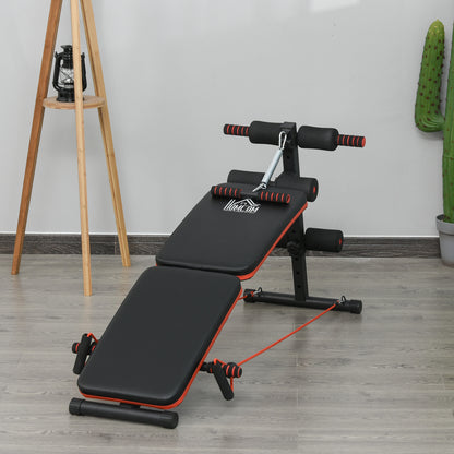 HOMCOM Sit Up Bench Core Workout Adjustable Thigh Support Foldable for Home Gym w/ Arm Pulling Rope Black 