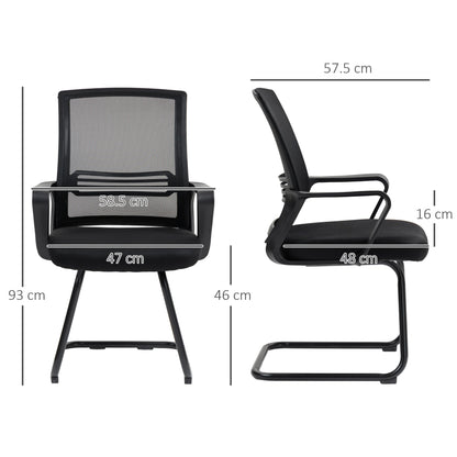 HOMCOM Ergonomic Desk Chair No Wheels, Padded Meeting Office Chair with Sled Base for Home Conference Room, Bedroom, Waiting, Reception, Black 