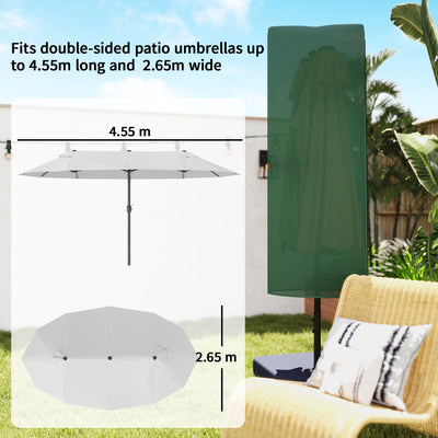 Outsunny Garden Parasol Cover, Outdoor Patio Umbrella Protector Weatherproof Garden Patio for 2-4.6m Parasol, Dark Green 