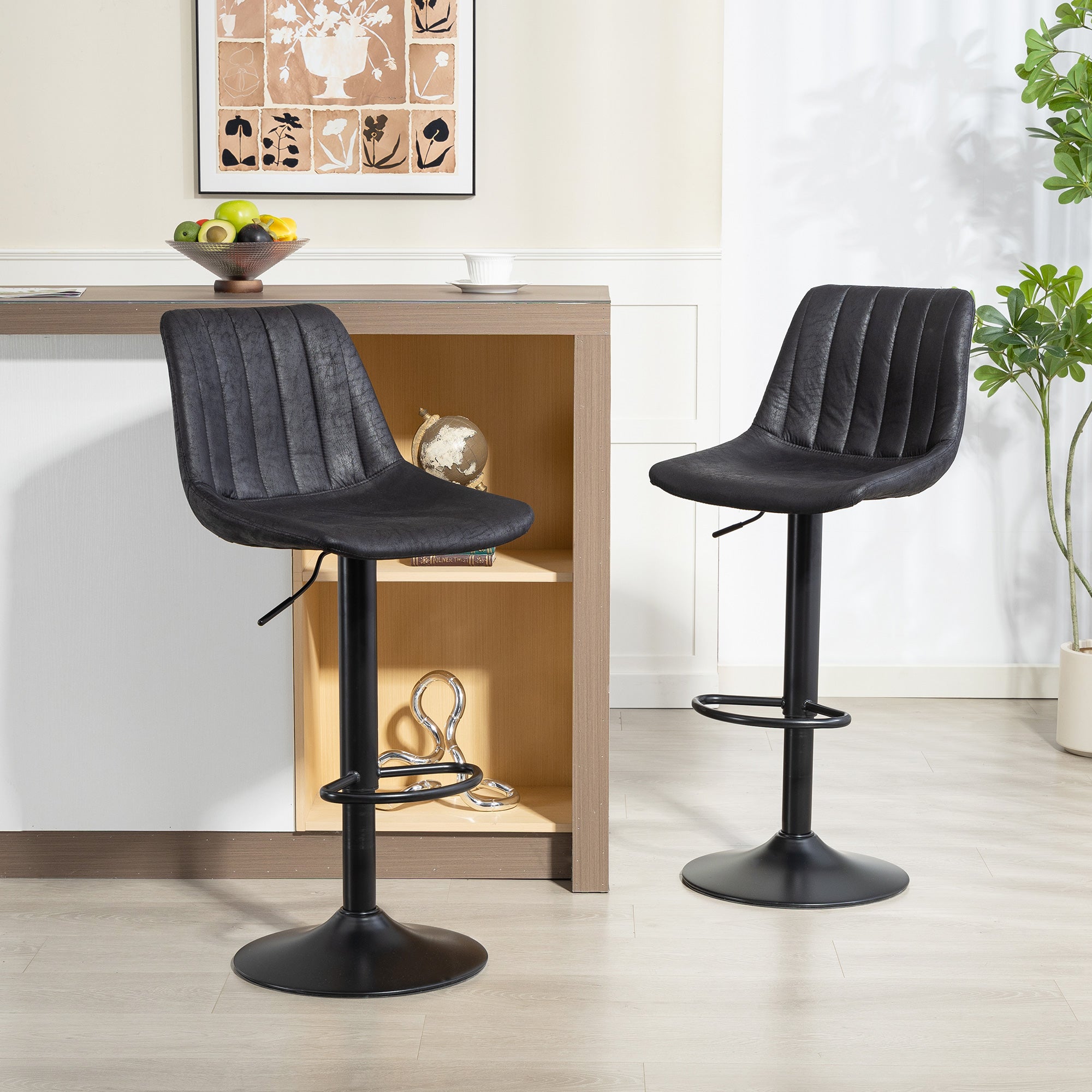 HOMCOM Set of 2 Leathaire Tub Bar Stools - Black 