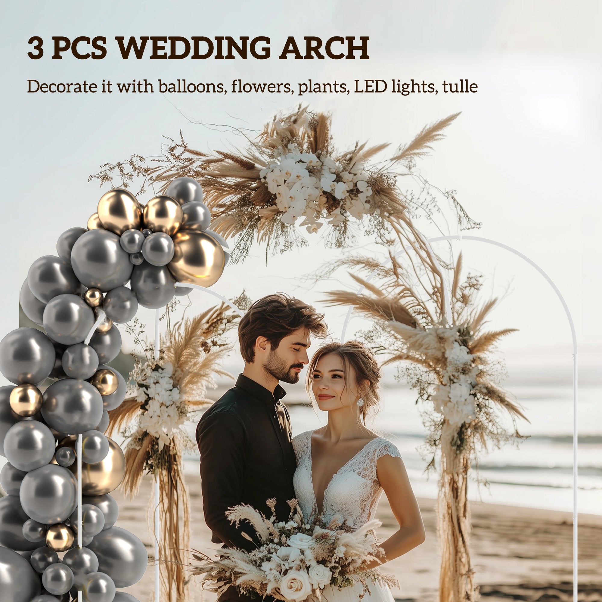 Outsunny Wedding Arch Frame Set, Metal Balloon Arch Stand Set, Balloon Arch Stand Set for Birthday Party, 2.2, 2, 1.8 m White 
