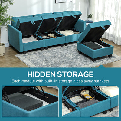 HOMCOM 'L' Shape Modular Sofa, with Storage - Light Blue 