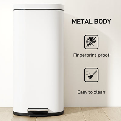 HOMCOM 30L Kitchen Bin, Compact Pedal Bin with Soft-Close and Stay-Open Lid, Removable Bucket for Kitchen, Home, Office, Cream 