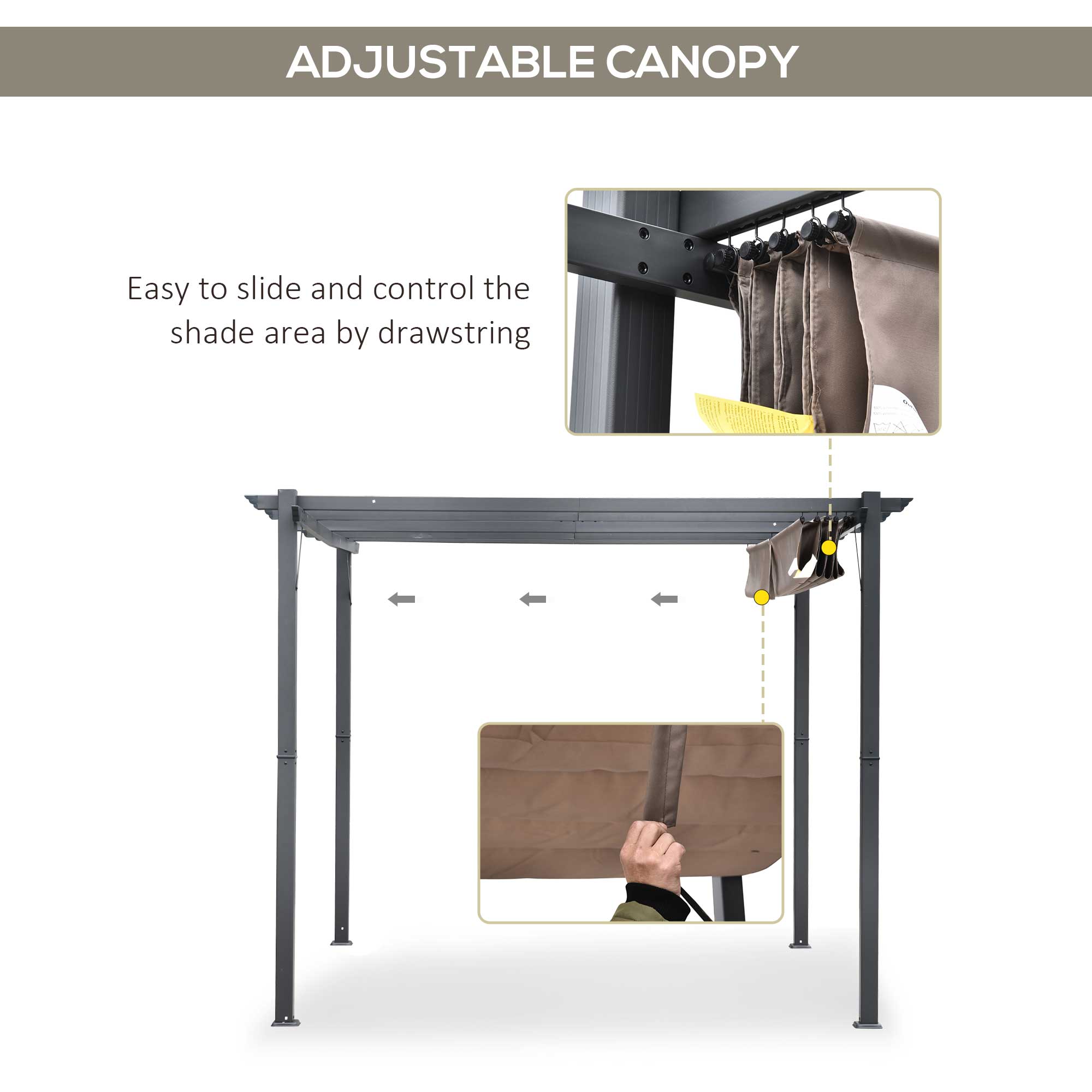 Outsunny 3 x 3(m) Aluminium Pergola Canopy Gazebo Awning Outdoor Garden Sun Shade Shelter Marquee Party BBQ, Brown 