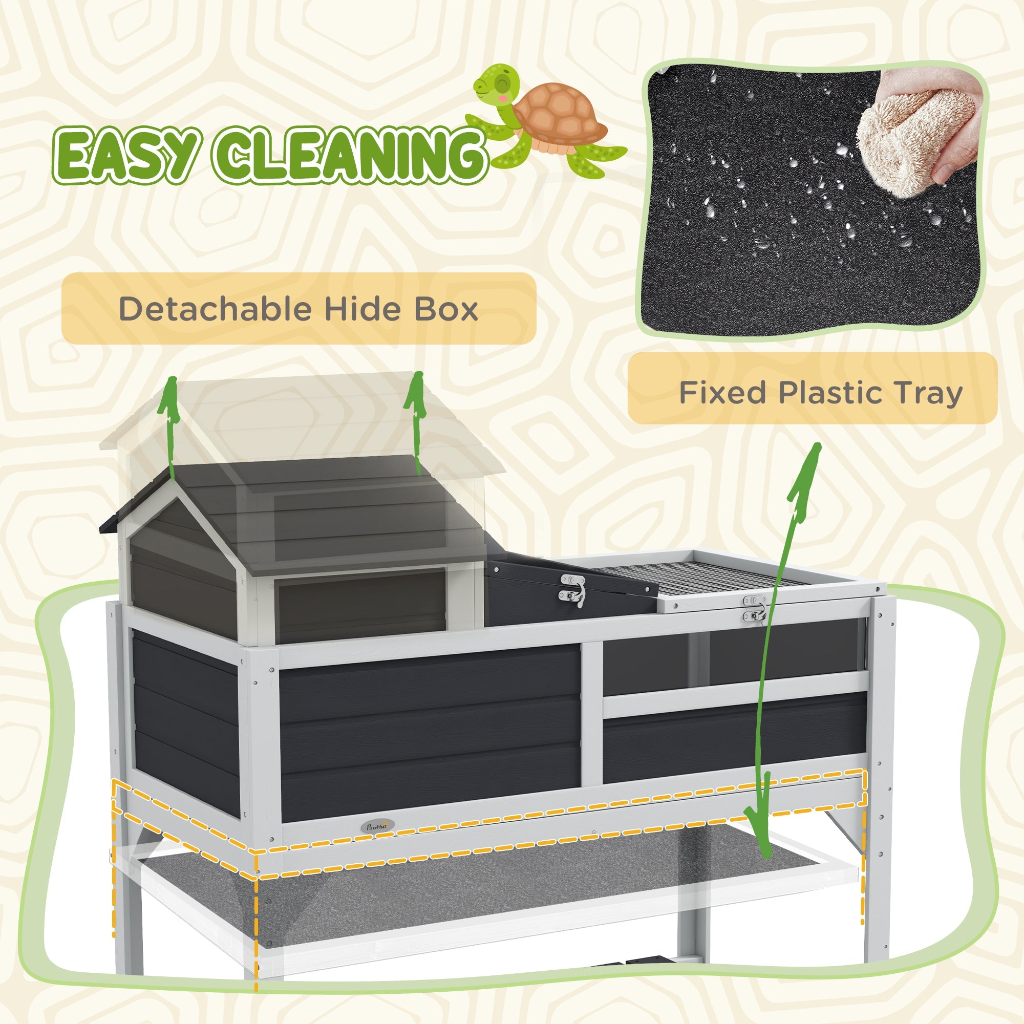 PawHut Wooden Tortoise Enclosure, Tortoise Tank w/ Adjustable Lamp Holder, Openable Lid, Removable Main House - Grey 