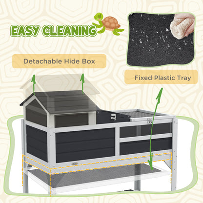 PawHut Wooden Tortoise Enclosure, Tortoise Tank w/ Adjustable Lamp Holder, Openable Lid, Removable Main House - Grey 
