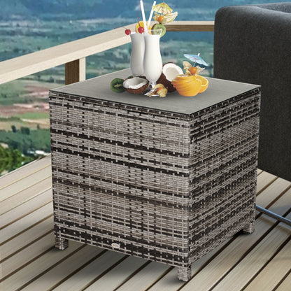 Outsunny Square PE Rattan Garden Table, with Glass Table Top - Grey 