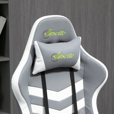 Vinsetto Gaming Chair, Computer Desk Chair with Lumbar Support, Faux Leather Racing Chair with Headrest and Swivel Wheels for Home Office, Grey White 