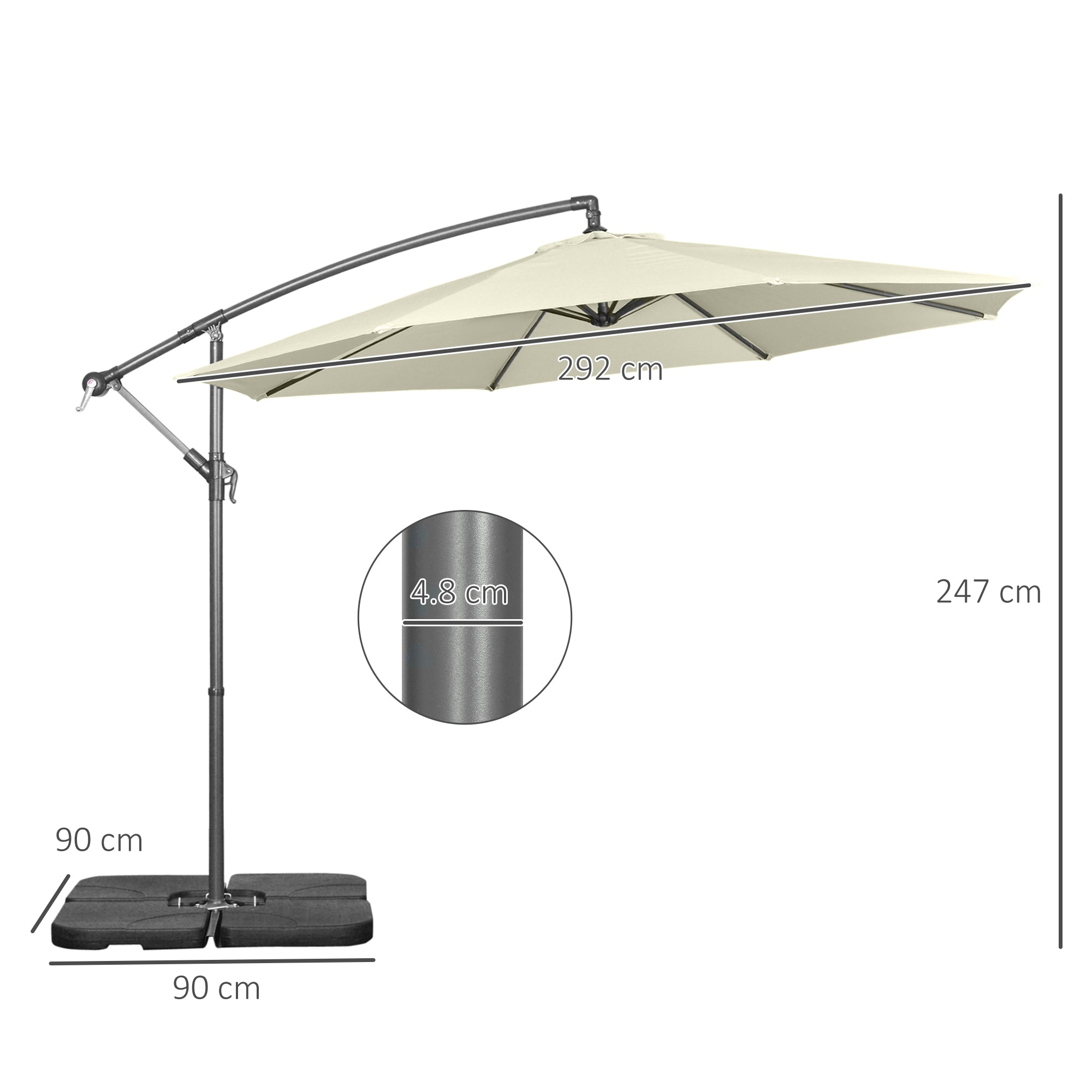 Outsunny 3(m) Garden Parasol Sun Shade Banana Umbrella Cantilever with Crank Handle, Cross Base Beige 