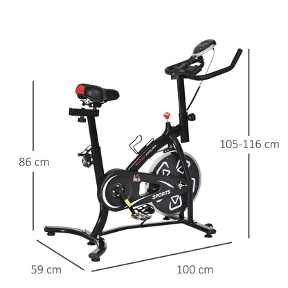 HOMCOM Indoor Stationary Exercise Bike 6kg Flywheel Fitness Cardio Workout Bke Trainer for Home Gym w/ Adjustable Resistance LCD Monitor Pad and Bottle Holder Black 